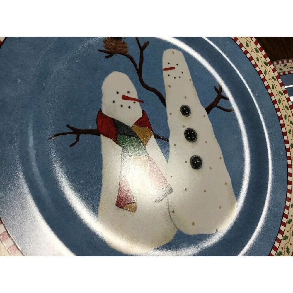 Vtg Debbie Mumm Jolly Snowmen Sakura 1997 Salad Plates Country Christmas Winter‎